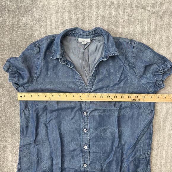 J Jill Denim Shirt Dress Womens Small Short Sleeve Button Front Tencel Lyocell - Picture 7 of 11